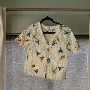 Madewell Eyelet Village Ruffle-Sleeve Shirt in Sunflower Scatter XXS
